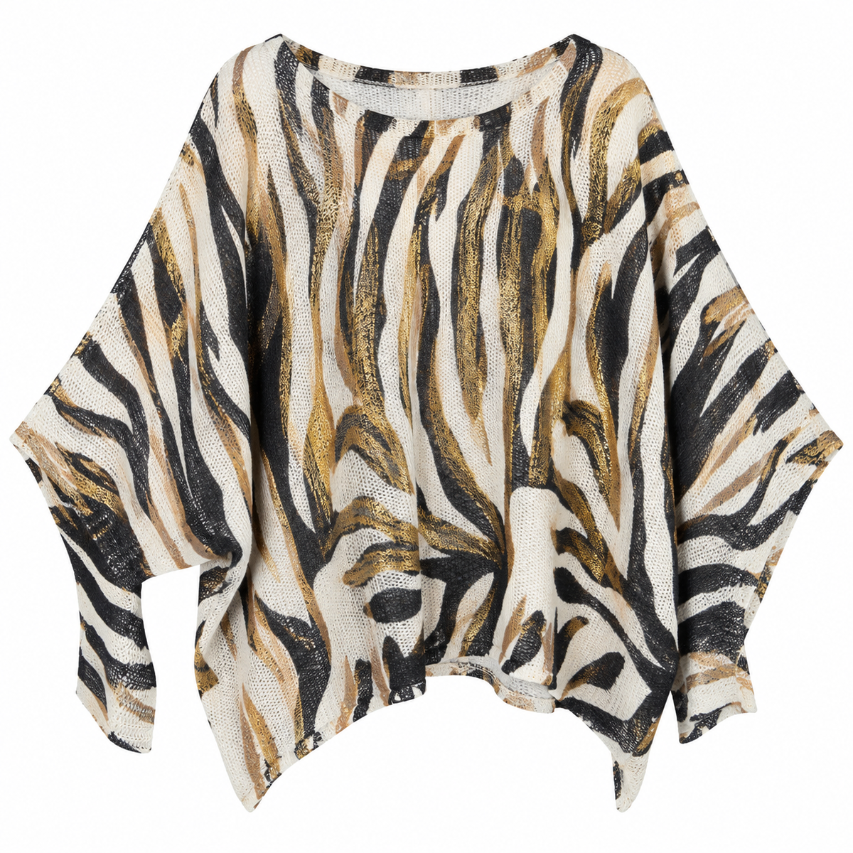 Poncho Tejido Animal Print Cebra Metálico